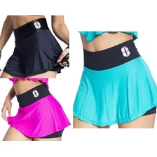 Conjunto 3 Short Saia Duplo Feminino Fitness Academia Casual