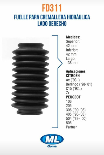 Fuelle Cremallera Hidr Peugeot 106 205 306 405 504 505 Fd311 Foto 2