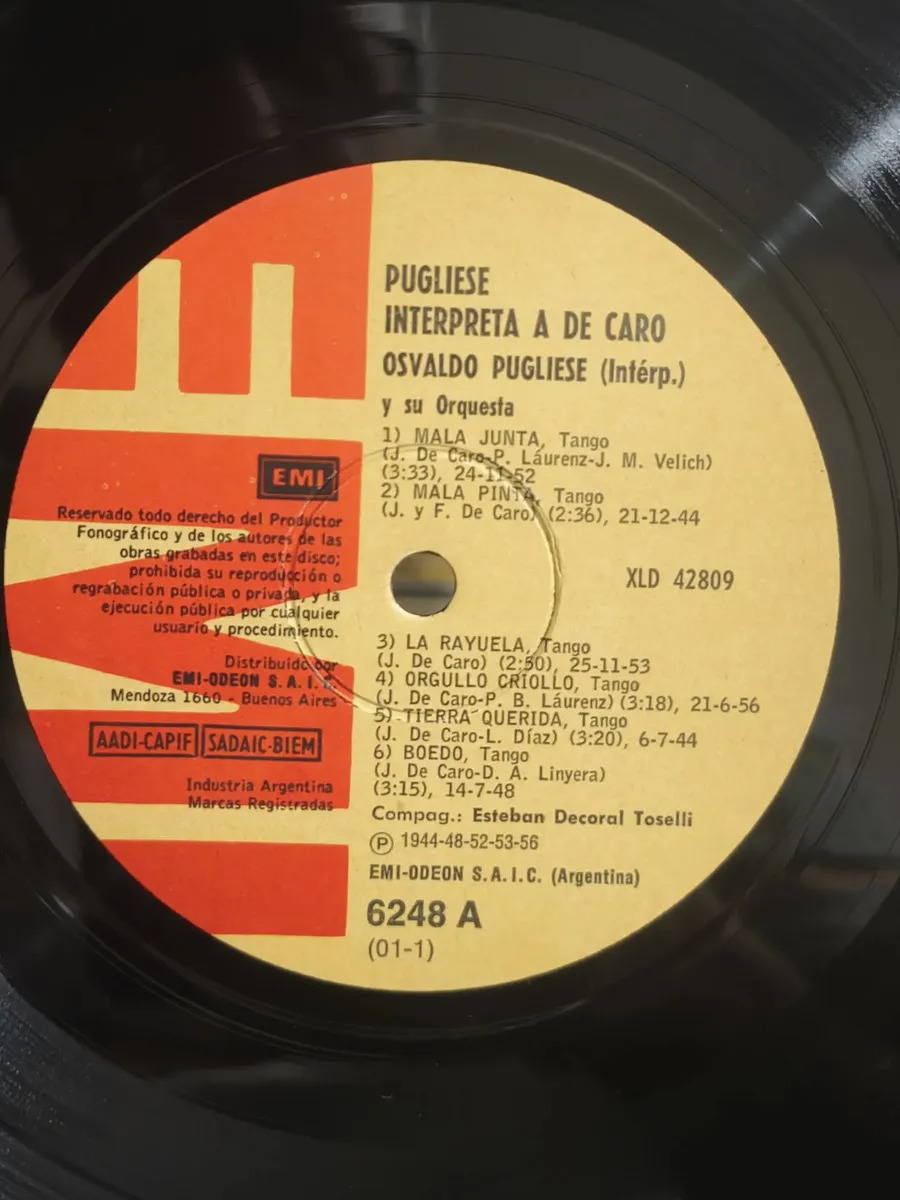 OSVALDO PUGLIESE - Pugliese Interpreta A De Caro - vinilo 1965
