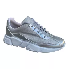 Zapatillas Mujer Sneakers Talles Grandes 35 Al 44 Plata 