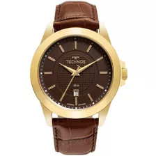 Relógio Technos Masculino Dourado Marrom Couro Barato C/ Nf