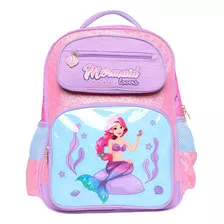 Mochila Costas Infantil Escolar Pequena Sereia Mermaid Yins Cor Lilás