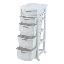 Cajonero Apariencia Rattan 5gavetas Rimax 3grandes2pequeñas Color Blanco