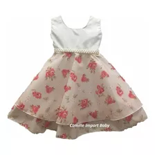 Vestido Infantil Festa Bebe Floral Princesa E Tiara