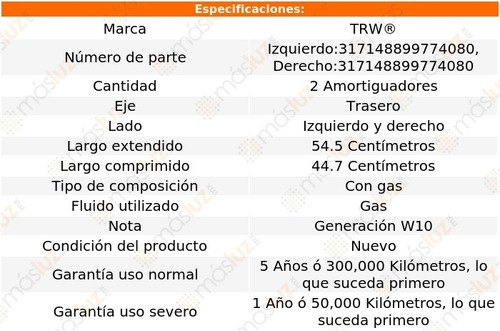 2- Amortiguadores Gas Traseros E420 1997/1999 Trw Foto 2