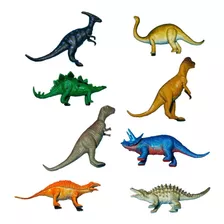 Promoção 8 Dinossauros Borracha Miniatura Triceratopos T-rex