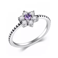 Anillo Plata S925 Y Baño Rodio Zirconia Morada Roda Joyería