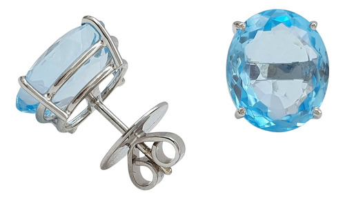 Brinco Solitário De Ouro 18k 750 E Topázios Blue Sky - Branco