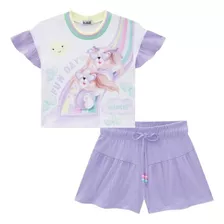 Conjunto Infantil Cachorro Strass Babado Short Ajustável