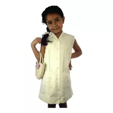 Vestido Tipo Guayabera Yucateca Artesanal De Lino Para Niña