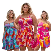 Vestido Plus Size Curto Soltinho Fresquinho De Alçinha Verão