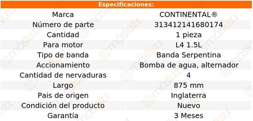 Banda 875 Mm Acc Excel L4 1.5l 86/94 Continental B/agua, Alt Foto 8