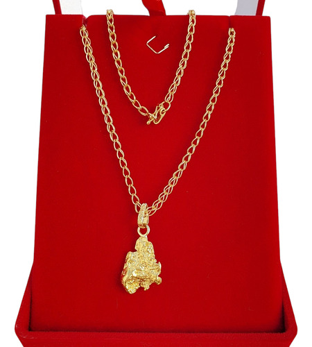 Corrente Colar Elo Palmeira Ouro 22kt + Pepita Ouro Natural Amarelo