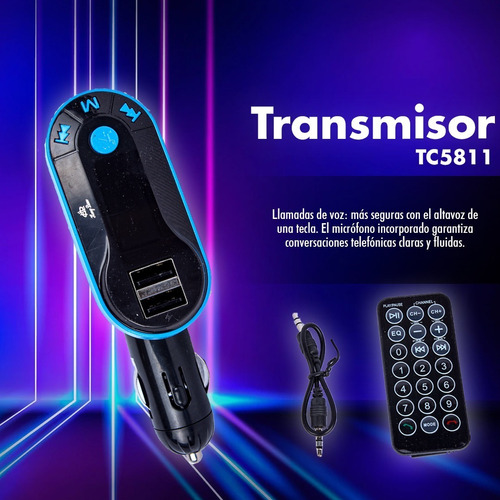 Transmisor Receptor De Audio Fm Bluetooth Mp3 Auto Tc5811 Foto 6