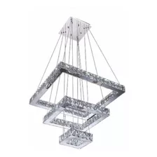 Lustre Pendente Cristal K9 3 Anéis Quadrado 3 Tons Controle