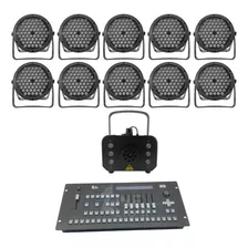 Kit 10 Par Led 3 Em 1 + Máq. De Fumaça 1200w + Mesa Pilot