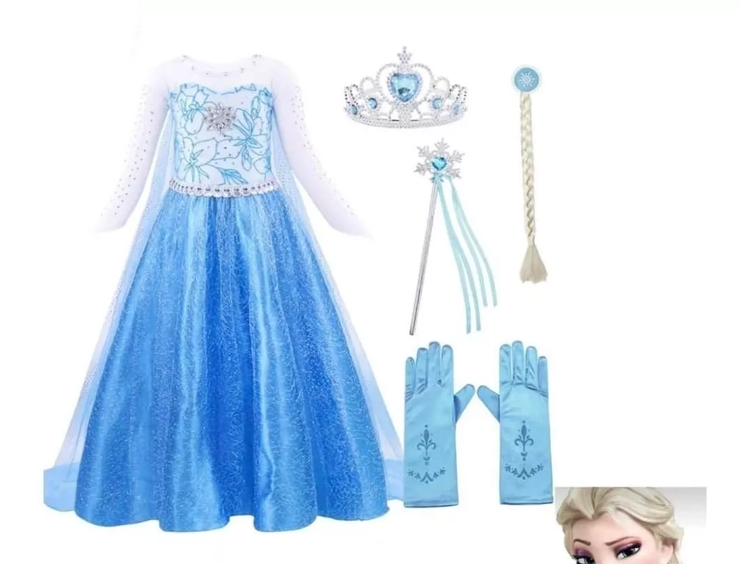 Disfraz Elsa, Vestido Frozen Niña + Accesorios 