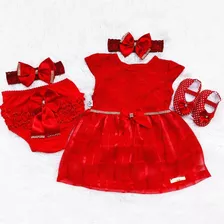 Vestido Luxo Rn A 8 Meses Renda Baby Kit 5 Pçs Linda Menina