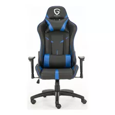 Silla De Escritorio The Game House Nova D-328 Gamer Ergonómica Negra Y Azul Con Tapizado De Cuero Sintético