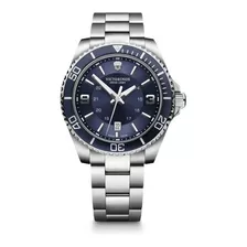 Pulseira De Relógio Victorinox Maverick Com Mostrador Grande Azul, Cor Prata