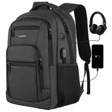  Mochila De Viaje De Negocios Antirrobo Para Portátil Con Puerto De Carga Usb, Resistente Al Agua Para Portátil De 15.6 Pulgadas Y Portátil Color Negro Diseño De La Tela Liso