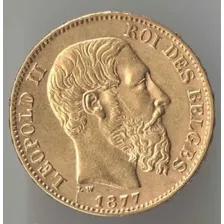 Belgica 1877 Leopoldo Ii 6,45 Gr Ouro 900 Rei Dos Belgas