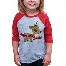 7 Comió 9 Apparel Girl's Christmas Unicorn Red Baseball Tee