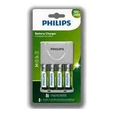 01 Carregador E 04 Pilhas Aa 2450mah Philips Recarregável 2a Pequena Scb2445nb/59 1 Cartela