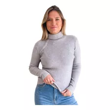 Sweater Mujer Cuello Alto Botones Brillos