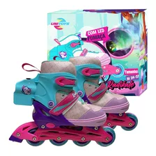 Patins Inline Ajustável C/ Luz Led Solta Fumaça Menina Rosa