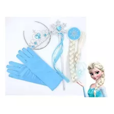 Acessórios Frozen Elsa Coroa Trança Luva E Cetro