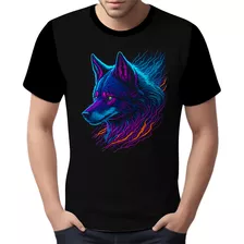 Camisa Camiseta Estampada T-shirt Face Lobo Neon Canino 3