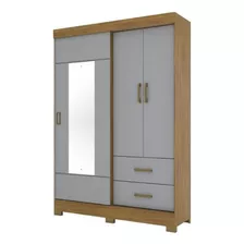 Guarda Roupa 3 Portas Com Espelho B59 Nature/ Cinza Briz