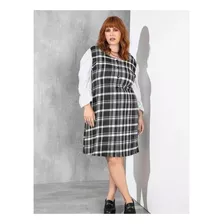 Vestido Xadrez Manga Bufante 3/4 Plus Size