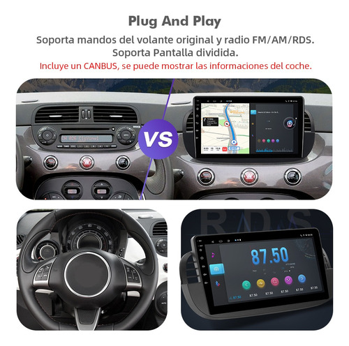 6+128g Estreo Qled Negro Para Fiat 500 2007-2015 Gps 4g Rds Foto 3