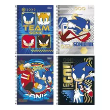 Caderno Sonic 1 Matéria Kit 4 Unidades - Tilibra 