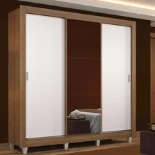 Guarda Roupa Casal Madesa Mônaco 3 Portas Correr Esp Pés Rb Cor Rustic/branco 10936e1ecp