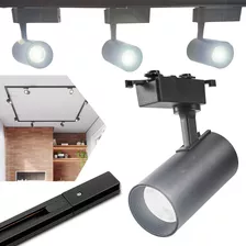 Kit Trilho 1m Preto Eletrificado + 3 Spots Led Br 6500k 12w