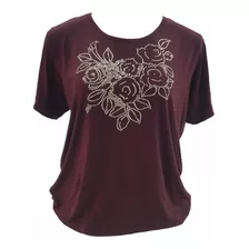 Blusa Feminina Plus Size Aplicação Pedras Flores M Ao G5