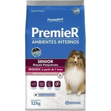 Alimento Premier Super Premium Ambientes Internos Para Cão Senior De Raça Pequena Sabor Frango E Salmão Em Sacola De 12kg