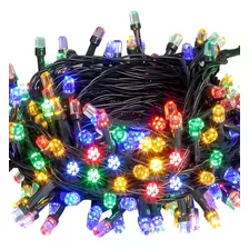 Cordão 100 Led 8 Funções Colorido Fio Verde Natal 10m 110v