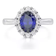 Anillo De Compromiso Oro 14k Diana Piedra Azul Abba Joyas