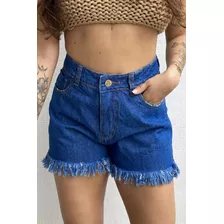 Short Jeans Feminino Rasgado Cintura Alta Cordão Destroyed