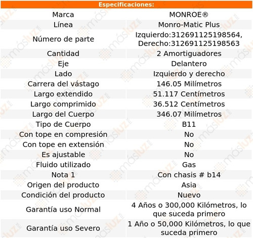 Kit 2 Amortiguadores Del Gas Monro-matic Plus Sentra 95/99 Foto 3