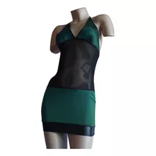 Vestido Tul Y Lycra Metal Edén 547 Negro Y Verde - Fun*