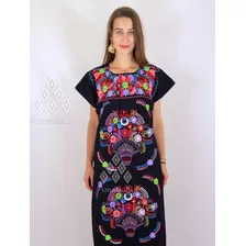 Vestido Artesanal Con Bordados Mexicanos Tipico De Manta