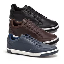 Combo 3 Pares De Sapatênis Masculino Em Couro Legítimo