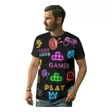 Camiseta Gamer Neon Videogame Jogos Online Retro Brilha