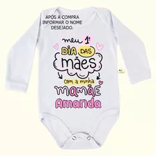 Body Bebê Manga Personalizado Meu Primeiro Dia Da Mães F1453