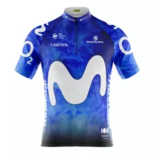 Camisa Ciclismo Masculina Pro Tour Movistar Azul Uv 50+